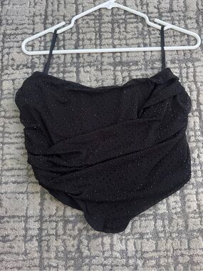 AKIRA Black Rhinestone Embellished Cowl Neck Tank